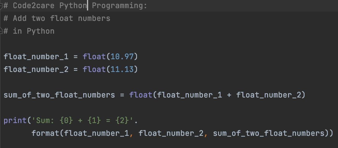 Python Program add two Floats